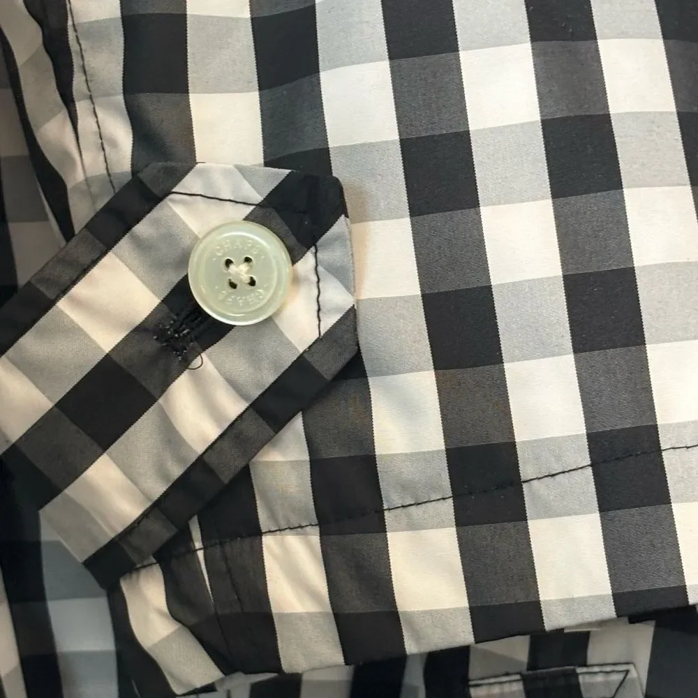 Chaps black white buffalo plaid checked patterned short trench Large staple